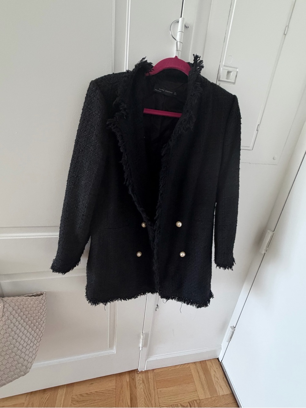 ZARA Black Tweed Double-Breasted Blazer Coat